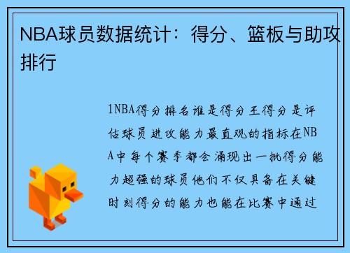 NBA球员数据统计：得分、篮板与助攻排行